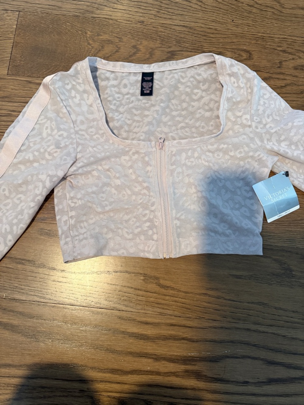 Victoria's Secret Light Pink Leopard-Print Zip Crop Top